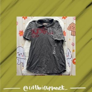 Guess Vintage collection wordy pattern grey button top 
Made in India 🇮🇳